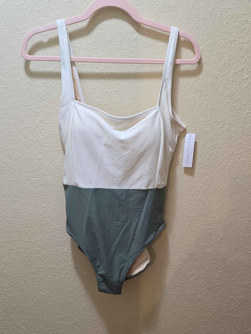 NWT Baltic Born Color-Block One-Piece Swimsuit - White & Sage Green - Size L